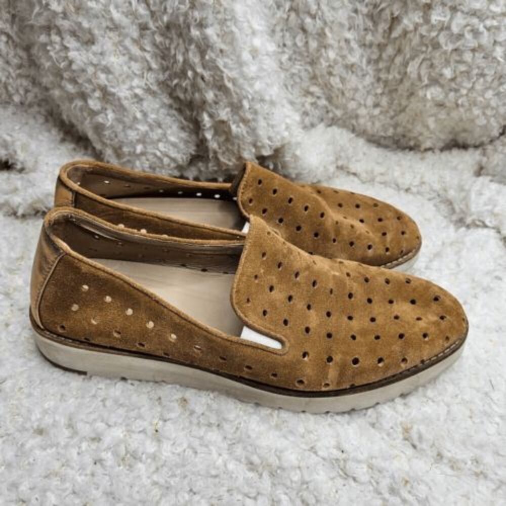 Johnston & Murphy Penelope Perforated Cognac Suede Slip-on Loafers sz 9.5